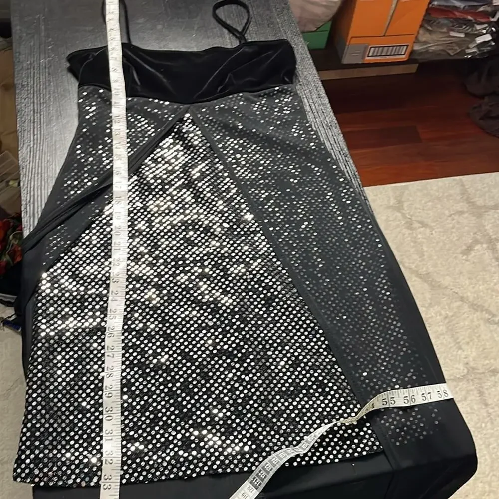Vintage Y2K Black Sequin Formal/Cocktail Dress with sheer train